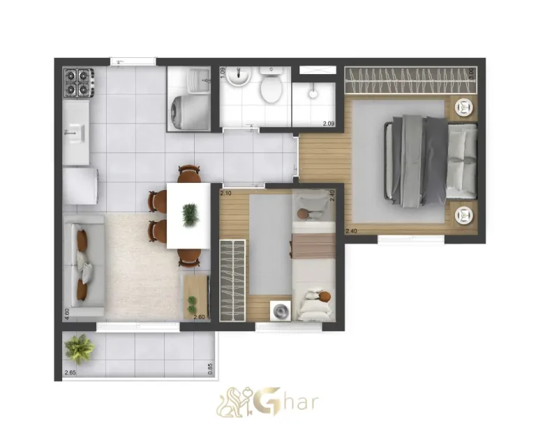 Planta de apartamento 2 dormitórios tipo 05 do Plano&Park Santo Amaro