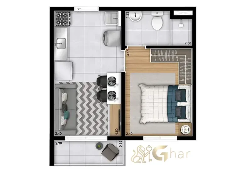 Planta apartamento 1 dormitório 26m² Plano&Parque Nabuco Sabiá Cupecê SP