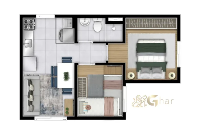 Planta apartamento 2 dormitórios 32m2 Plano&Vila Leopoldina