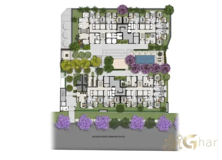 Planta de implantação do térreo com lazer do Plano&Vista Cantareira em Pirituba