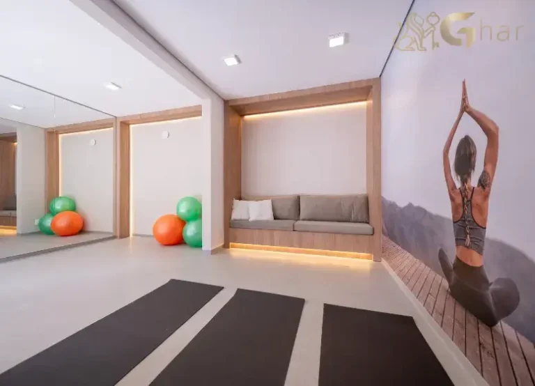 Sala de ginástica do Portal Vista da Represa Vila Atlântica em condomínio na Guarapiranga