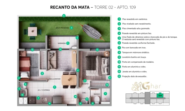 Planta apartamento garden Recanto da Mata torre 02 Ermelino Matarazzo