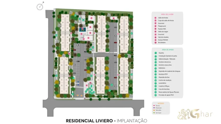 Planta de implantação do térreo e lazer do Residencial Liviero no Sacomã