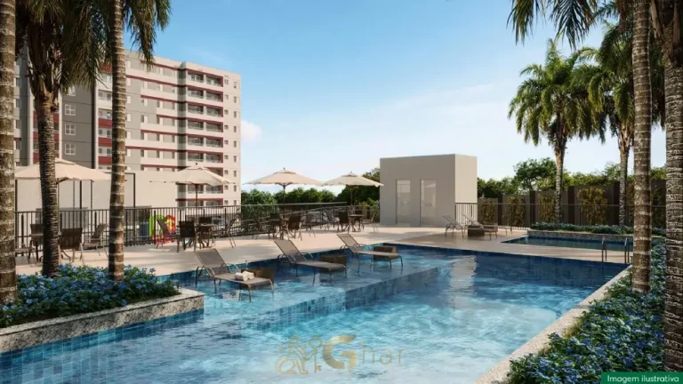 Piscina com deck molhado do Residencial Poente das Bromélias em Pirituba