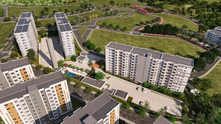 Fachada do Residencial Poente das Orquídeas em Pirituba vista por drone