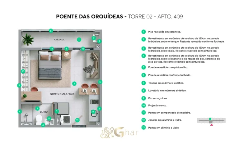 Planta do apartamento Torre 02 Apto 409 do Residencial Poente das Orquídeas em Pirituba