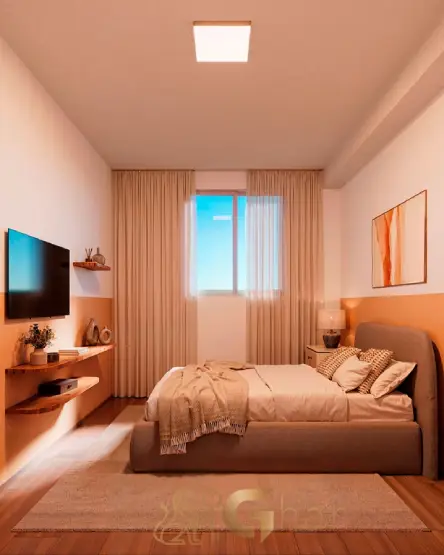 Quarto de casal do apartamento decorado Residencial Poente do Buriti