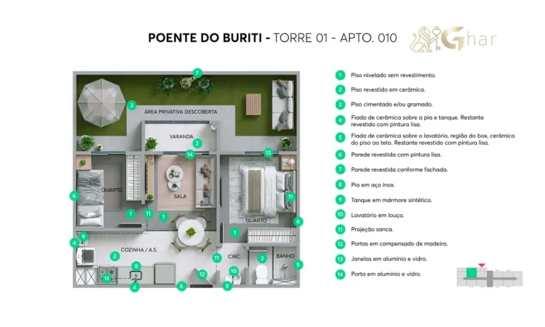 Planta do apartamento torre 01 Residencial Poente do Buriti Pirituba