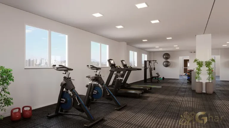 Academia fitness do Residencial Ritmos da Barra com equipamentos modernos na Barra Funda