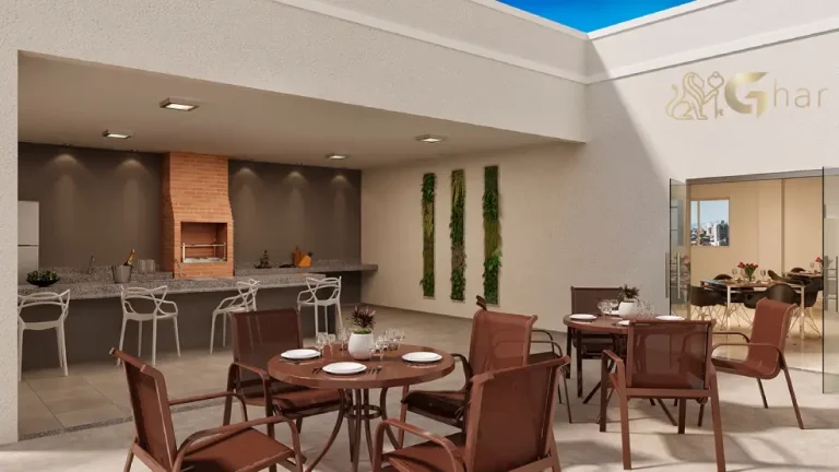 Área de churrasqueira do Residencial Ritmos da Barra em condomínio na Barra Funda