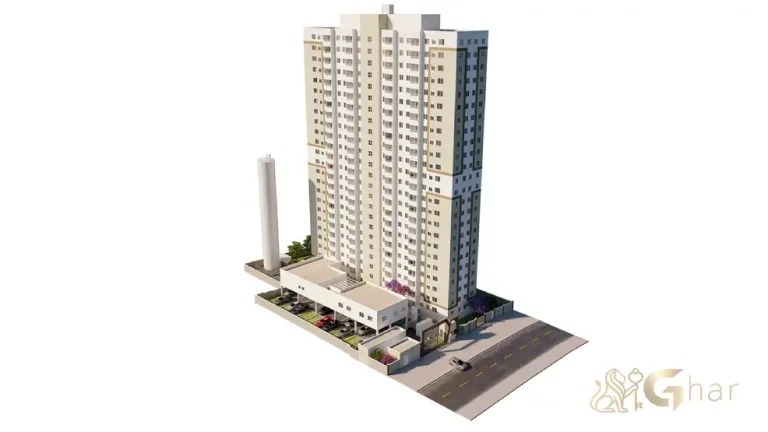 Vista aérea da fachada do Residencial Ritmos da Barra na Barra Funda