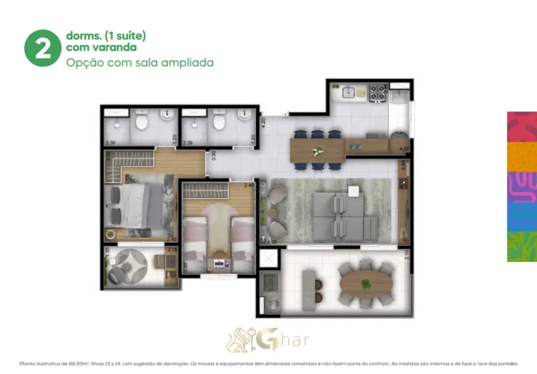 Planta De Apartamento 2 Dormitórios Com 1 Suíte E Varanda 66,93m² Do Sphera Panamby