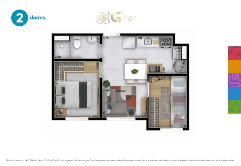 Planta De Apartamento 2 Dormitórios 33,98m² Do Sphera Panamby