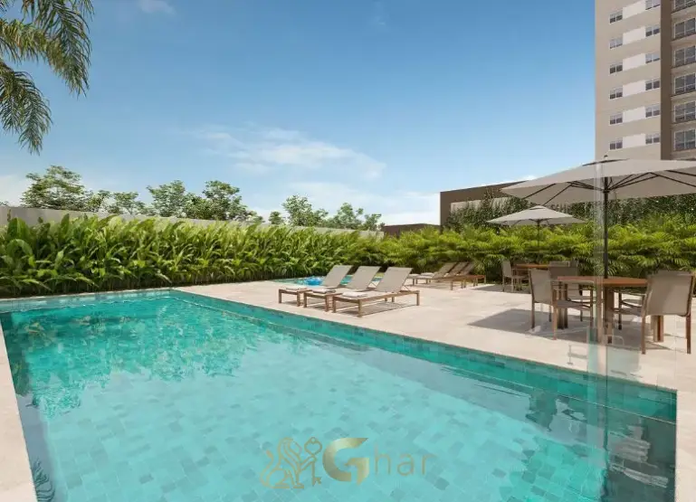 Piscina com solarium do condomínio Unni by Plano&Plano Felicitá no Limão, São Paulo