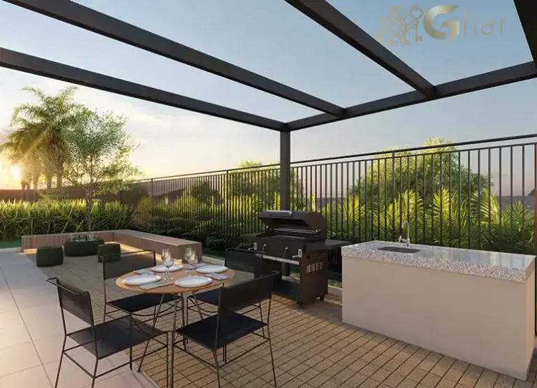 Espaço barbecue lounge do condomínio Unni by Plano&Plano Harmoni no Limão em São Paulo