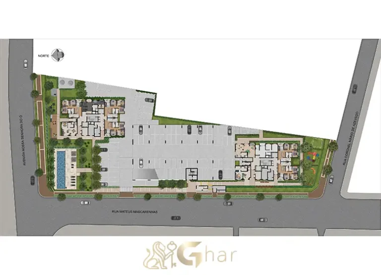 Planta de implantação do térreo do condomínio Unni by Plano&Plano Harmoni no Limão