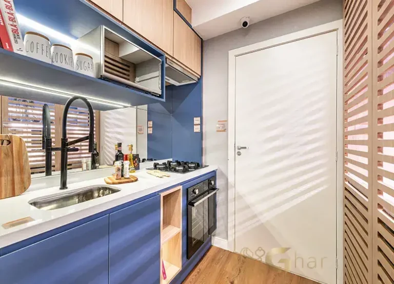 Detalhe da cozinha no apartamento decorado do Viz by Plano&Plano em Santo Amaro