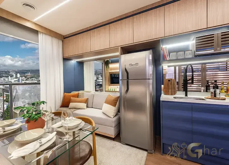 Cozinha aberta integrada à sala no apartamento decorado do Viz by Plano&Plano em Santo Amaro