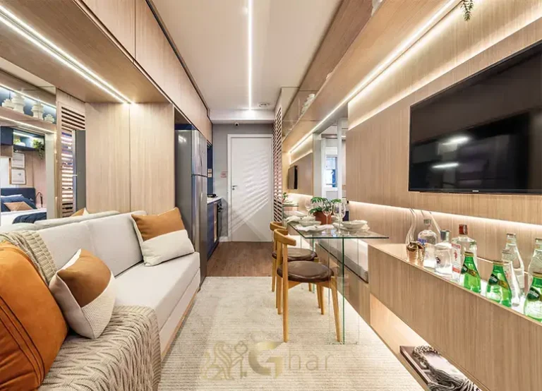 Sala living com TV no apartamento decorado do Viz by Plano&Plano em Santo Amaro