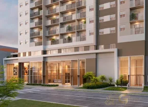 Fachada e portaria do Viz by Plano&Plano em Santo Amaro com acesso moderno e seguro