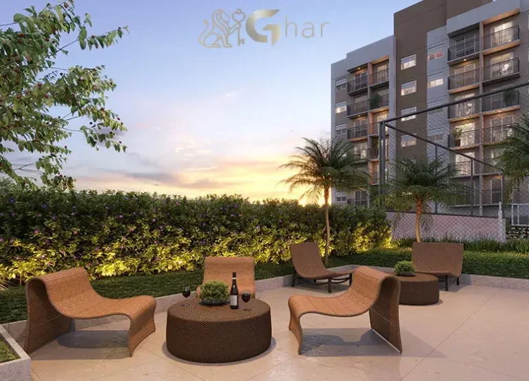 Lounge varanda do Viz by Plano&Plano em Santo Amaro com ambiente moderno para descanso e convivência