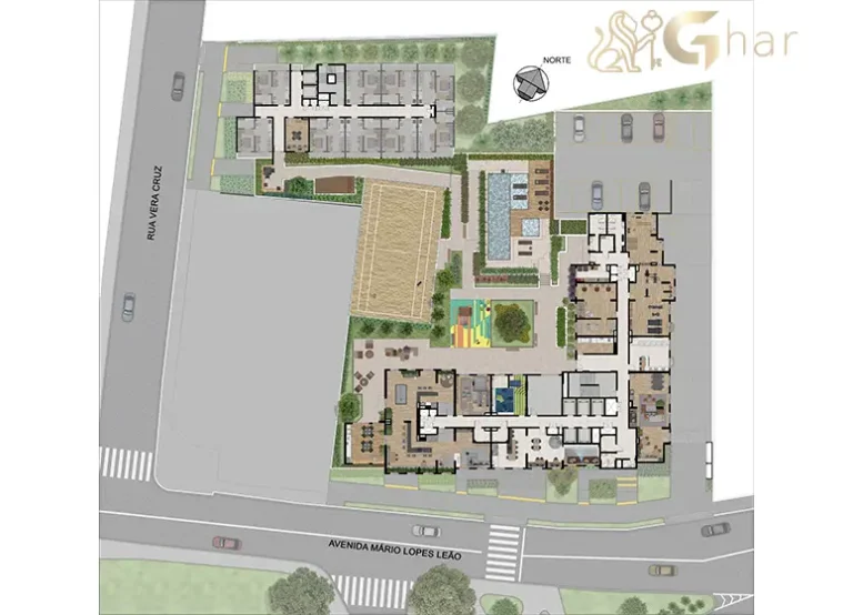 Planta de implantação da área de lazer do Viz by Plano&Plano em Santo Amaro