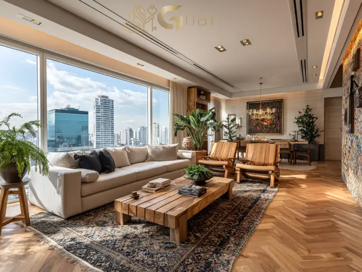 Sala de apartamento moderno no Tucuruvi Zona Norte de São Paulo com acabamento contemporâneo