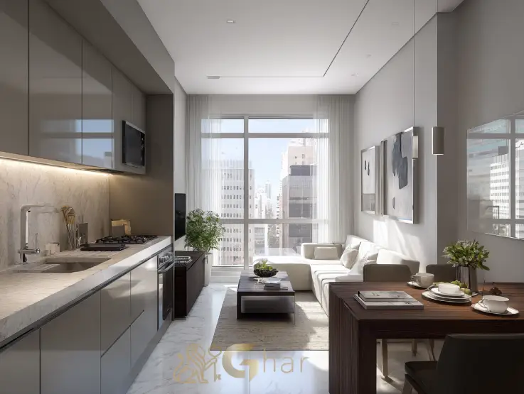 Sala e cozinha integradas em apartamento novo no Tucuruvi São Paulo