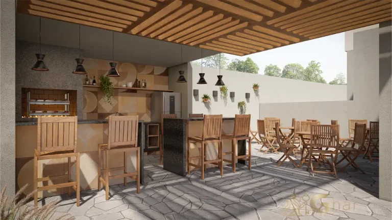 Área de churrasqueira em condomínio residencial no bairro Santana Zona Norte de São Paulo