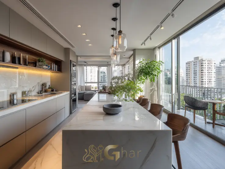 Cozinha de apartamentos compactos Santana com layout funcional e moderno