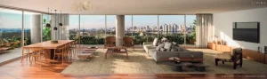 Living de apartamento decorado em condomínio residencial no bairro Santana Zona Norte de São Paulo