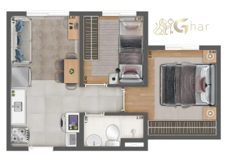 Planta de apartamento 2 dormitórios no Meu Plano&Parque do Carmo no Parque do Carmo São Paulo