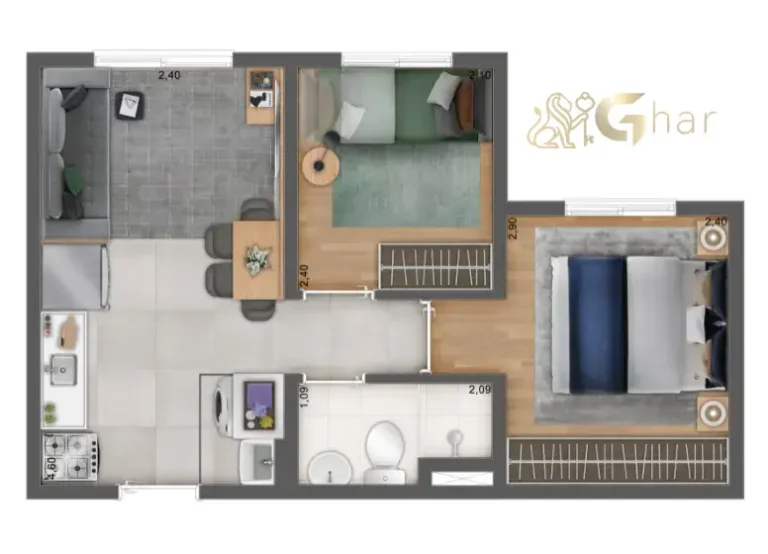 Planta do apartamento Meu Plano&Parque do Carmo com 2 dormitórios no Parque do Carmo São Paulo