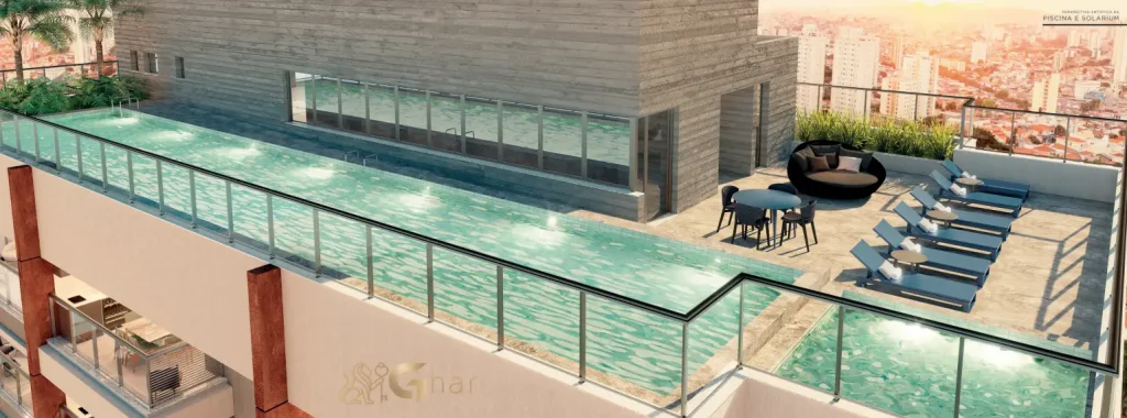 Piscina rooftop em condomínio residencial no bairro Santana Zona Norte de São Paulo