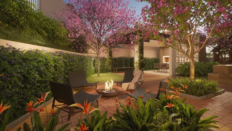 Praça Fire Place do condomínio Plano&Vila Ema com área de convivência externa na Vila Ema São Paulo