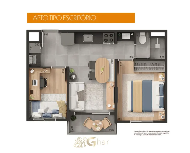 Planta de apartamento com escritório em condomínio no bairro Santana São Paulo