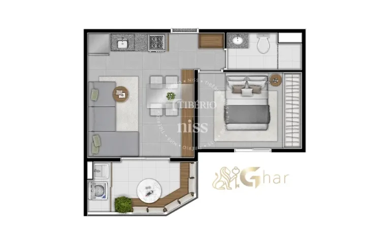 Planta de apartamento 1 dormitório em condomínio de apartamentos no Santana São Paulo