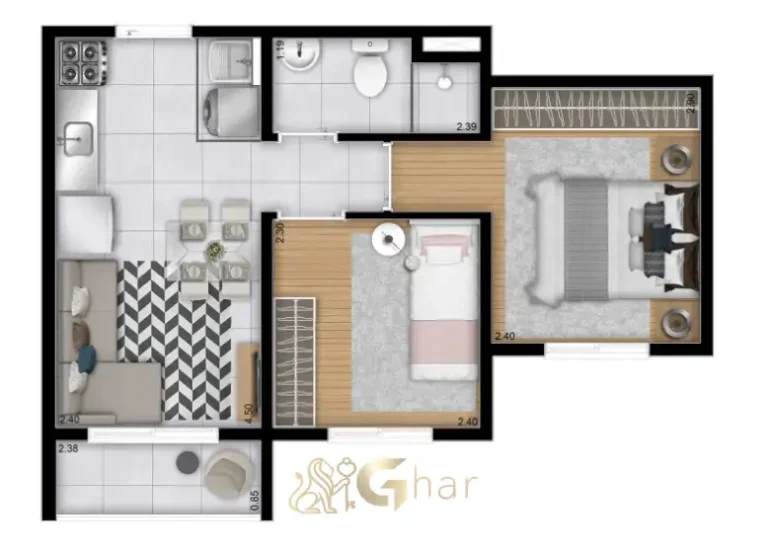 Planta de apartamento de 1 dormitório no Plano&Vila Cambuci no Cambuci São Paulo