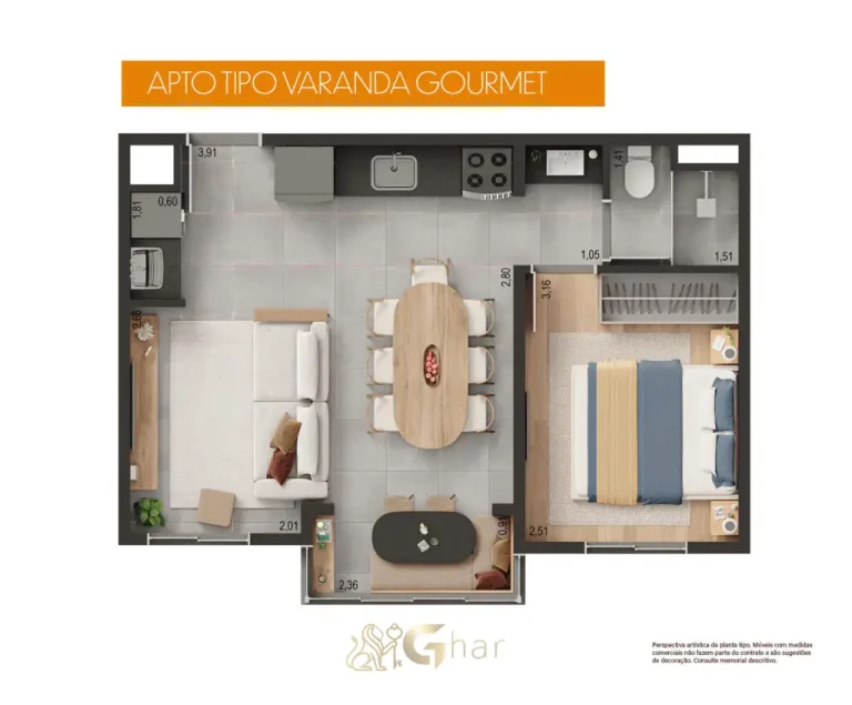 Planta de apartamento do Edifício Philomena no bairro Santana em São Paulo