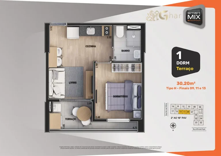 Planta de apartamento compacto em condomínio de apartamentos no bairro Santana São Paulo