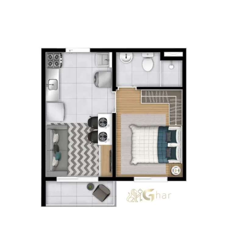 Planta de apartamento compacto em condomínio no bairro Campos Elíseos Zona Centro de São Paulo