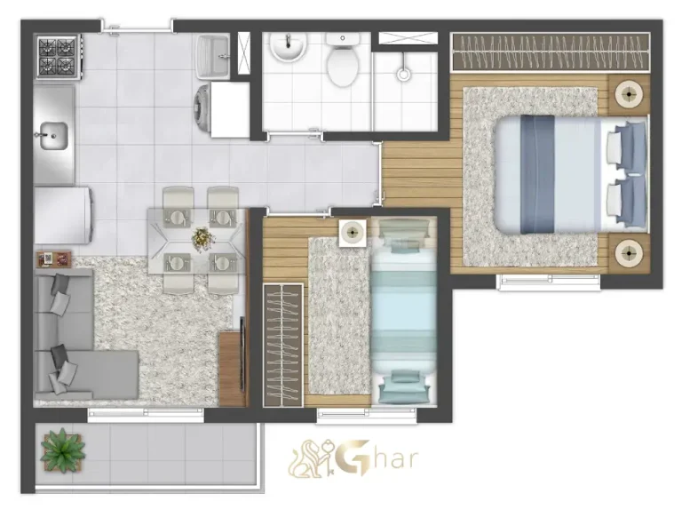 Planta de apartamento 2 dormitórios do Centro&Santa Cecília em Campos Elíseos São Paulo