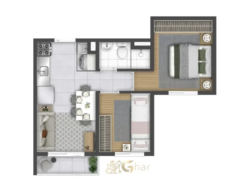 Planta de apartamento 2 dormitórios em condomínio no bairro Campos Elíseos São Paulo