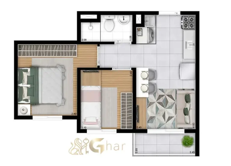 Planta do apartamento Plano&São Miguel com 2 dormitórios no bairro São Miguel em São Paulo
