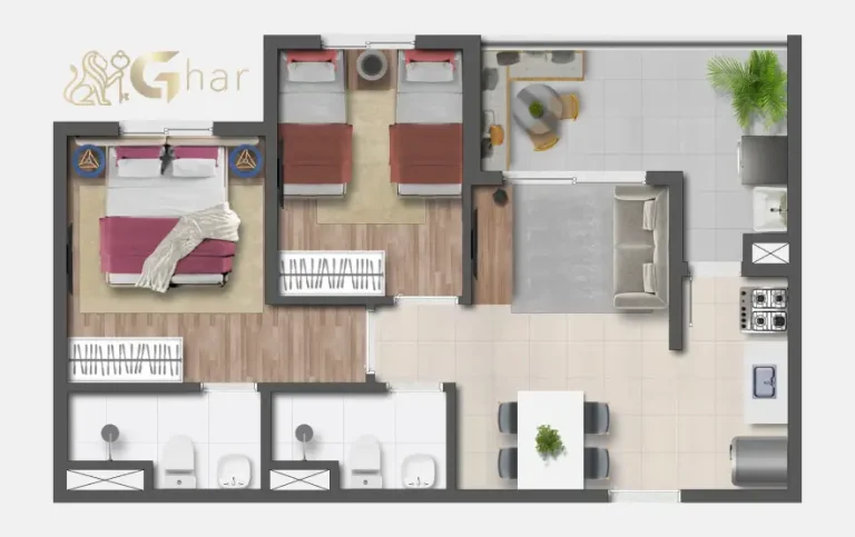 Planta do apartamento de 2 dormitórios do Altos Home Club Santana 47m² em Santana São Paulo