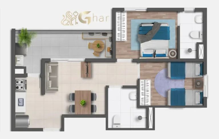 Planta do apartamento de 2 dormitórios do Altos Home Club Santana com 49m² em Santana São Paulo