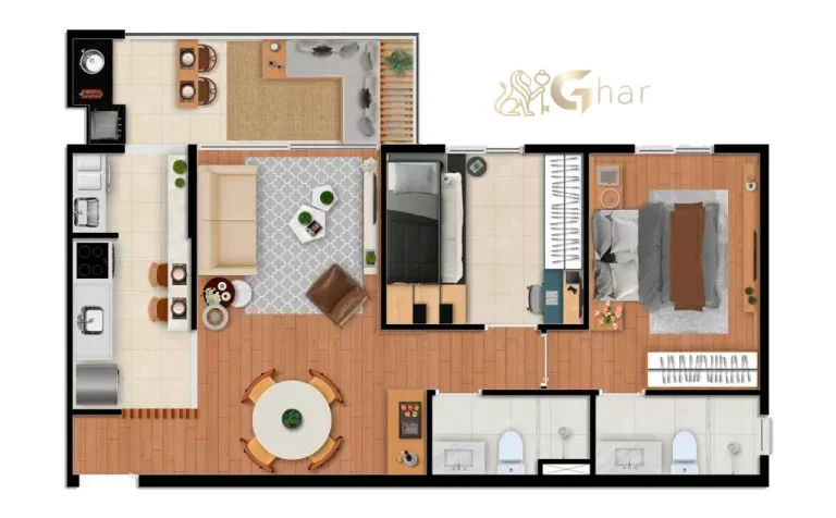 Planta do apartamento de 62,90 m² do Onix Altos de Santana Prime em Santana São Paulo