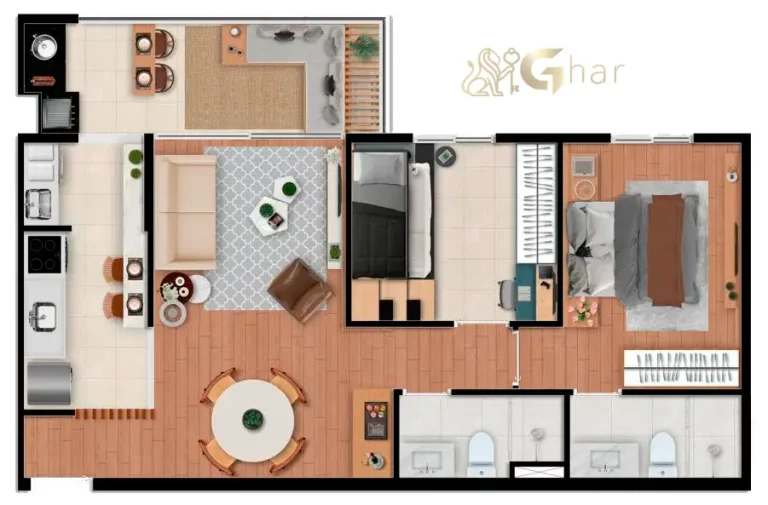 Planta do apartamento de 66,50 m² em condomínio no bairro Santana Zona Norte de São Paulo