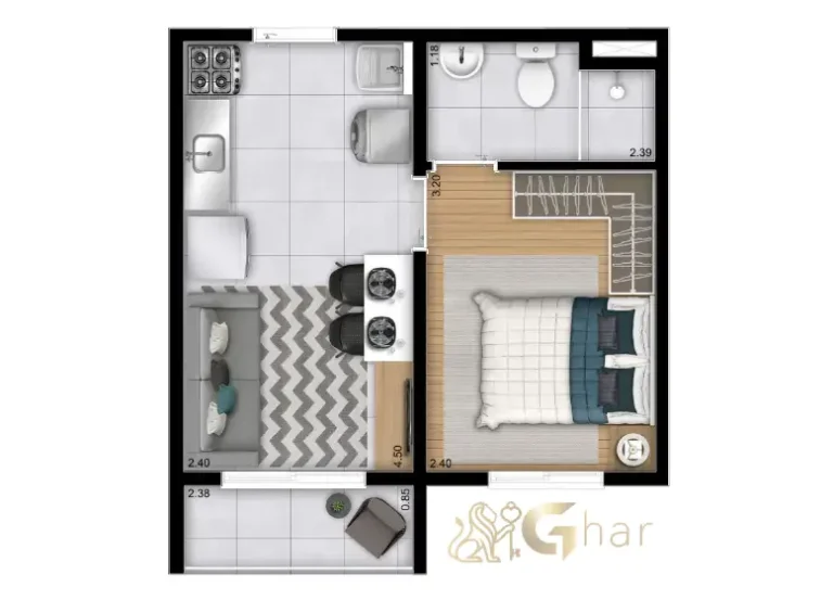 Planta de apartamento de 2 dormitórios em condomínio no Cambuci São Paulo