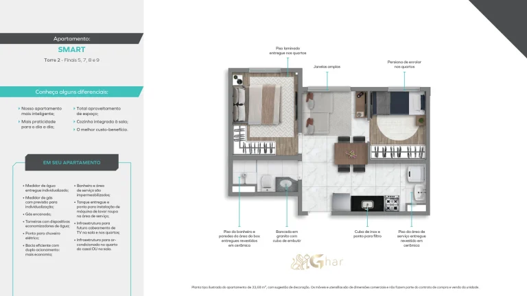 Planta do apartamento de 2 dormitórios do Vivaz Prime Voluntários da Pátria em Santana São Paulo